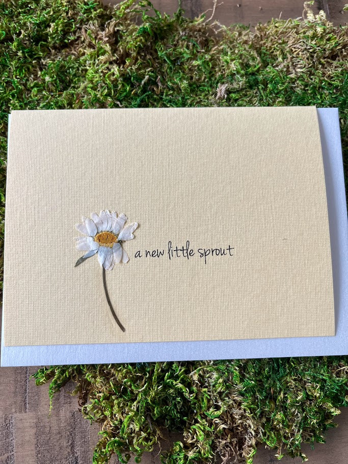 Handmade New Baby Greeting Card - Dried Flower