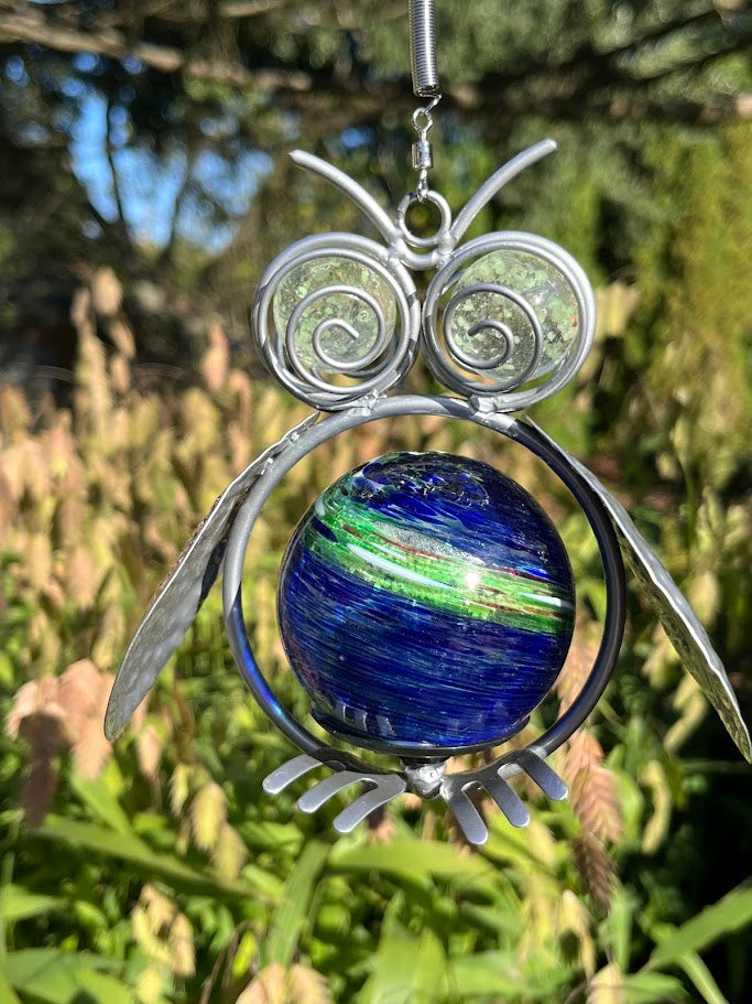 Owl Garden Ornament- Blown Glass - Solar