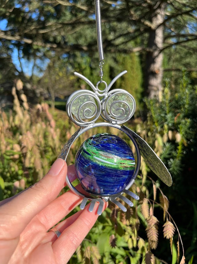 Owl Garden Ornament- Blown Glass - Solar