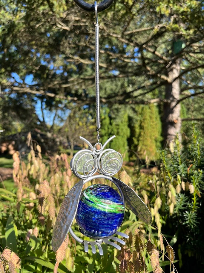 Owl Garden Ornament- Blown Glass - Solar