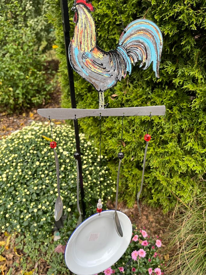 Whimsical Art Windchime - Rooster WELCOME