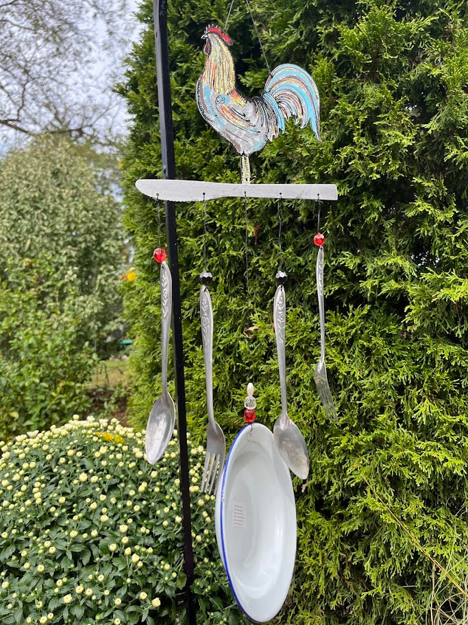 Whimsical Art Windchime - Rooster WELCOME