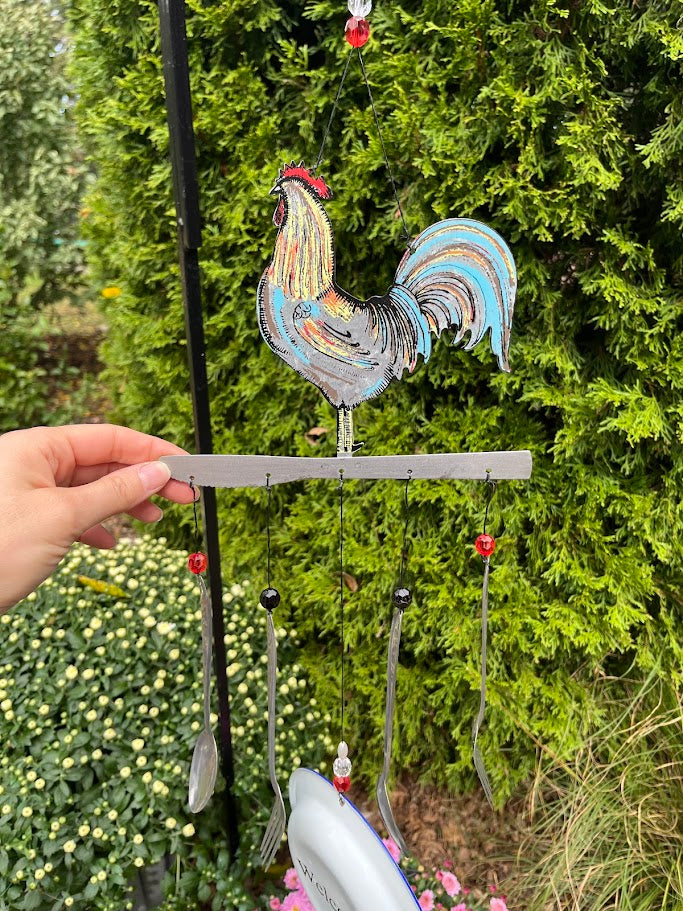 Whimsical Art Windchime - Rooster WELCOME