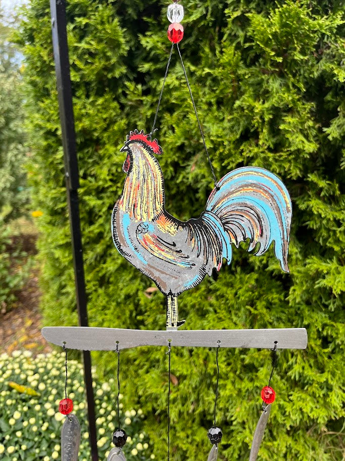 Whimsical Art Windchime - Rooster WELCOME